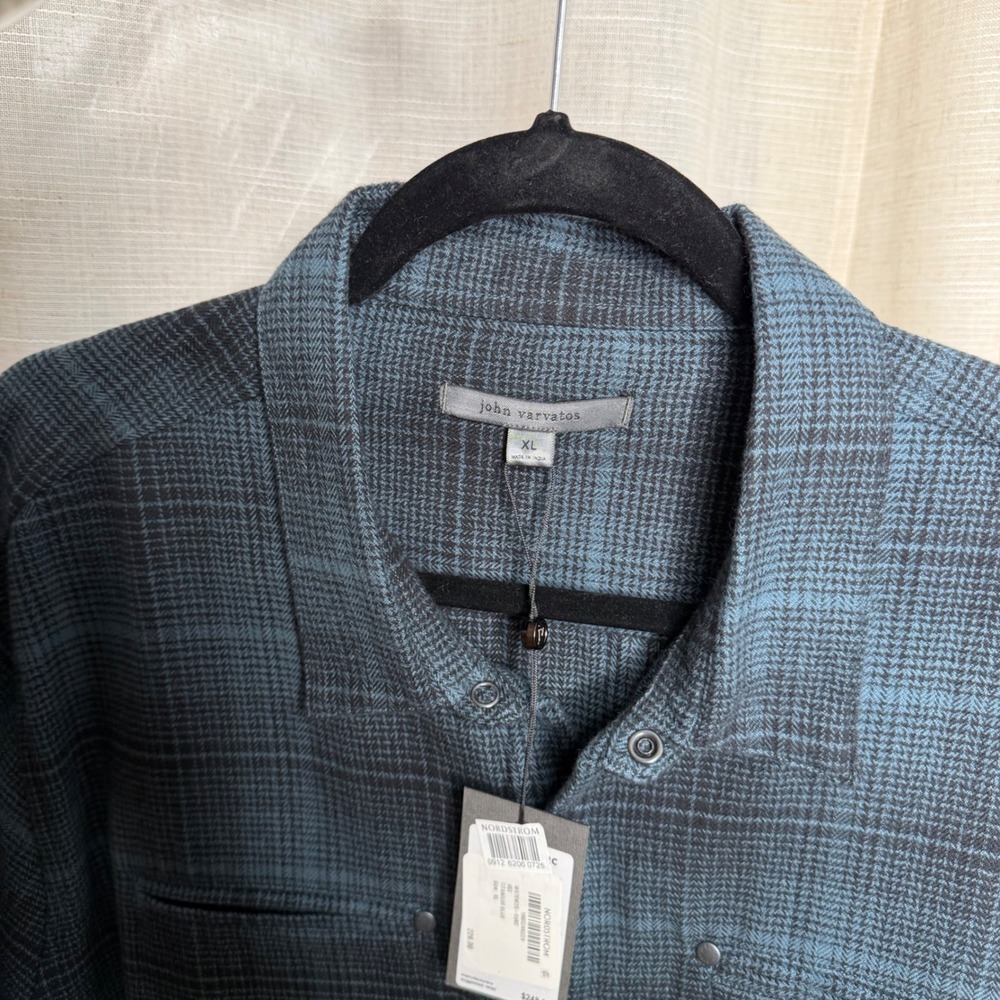 NWT John Varvatos Dario Shirt Plaid Snap Button Cotton Titanium Blue Men's XL - Picture 5 of 6
